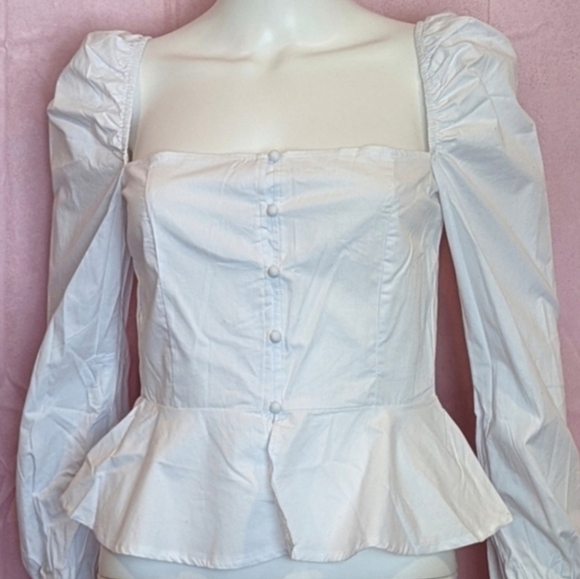 Missguided White Long Sleeve Square Neck Cropped Peplum Top size 6 - Picture 1 of 8